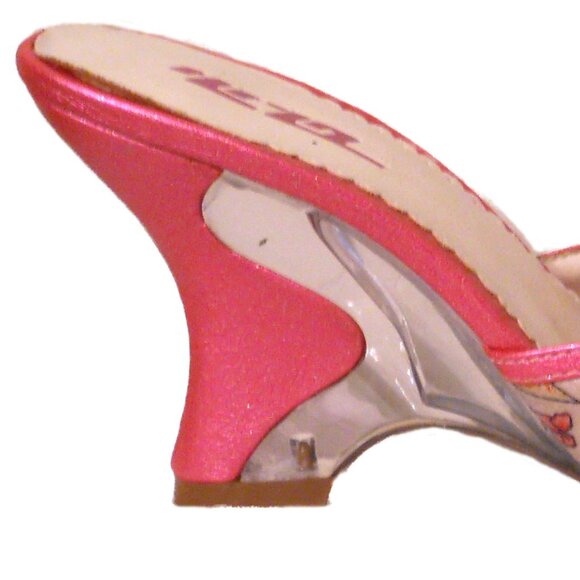 HPLA Floral Pink Glitter Shoes size 6 Open Toe Rhinestone Accent Acrylic Heels - Picture 10 of 12